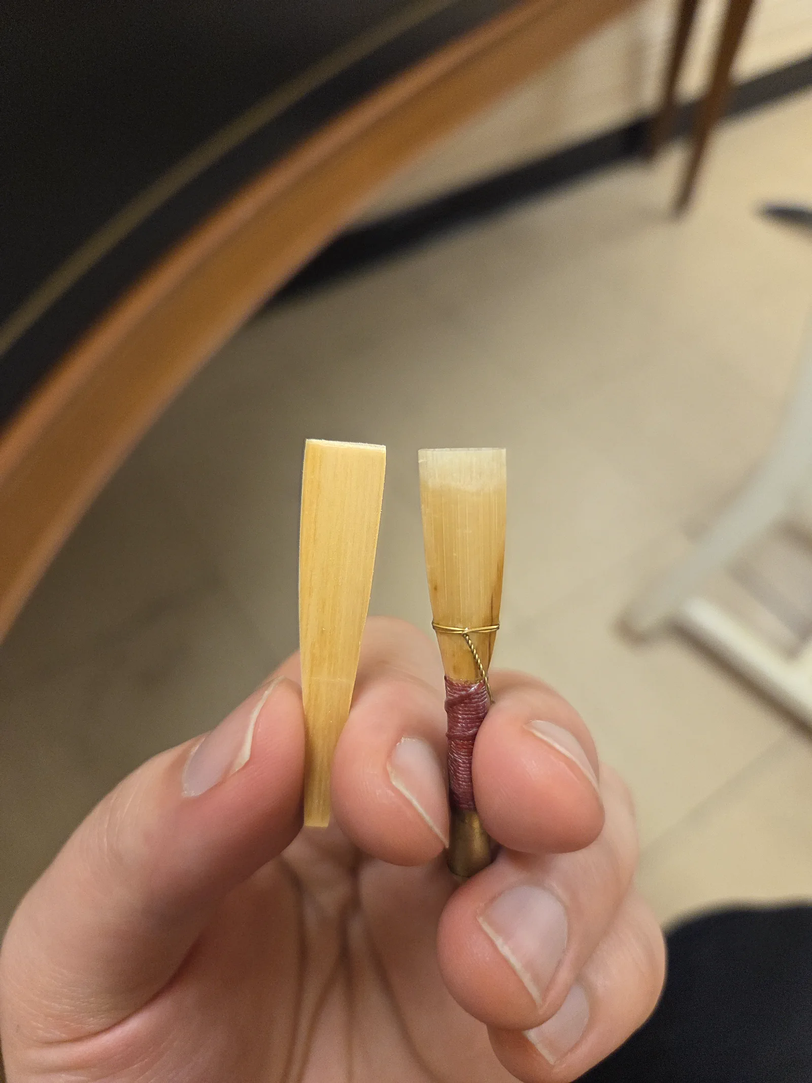 Finished oboe reeds shaped with the printed tool